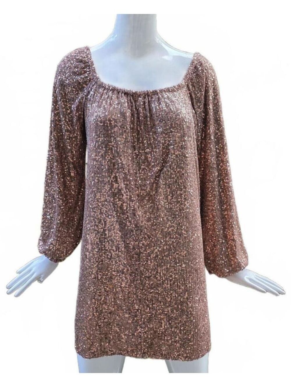 Sadie & Sage Inferno Rose Gold Sequin Mini Dress Size L Long Sleeve Lined.